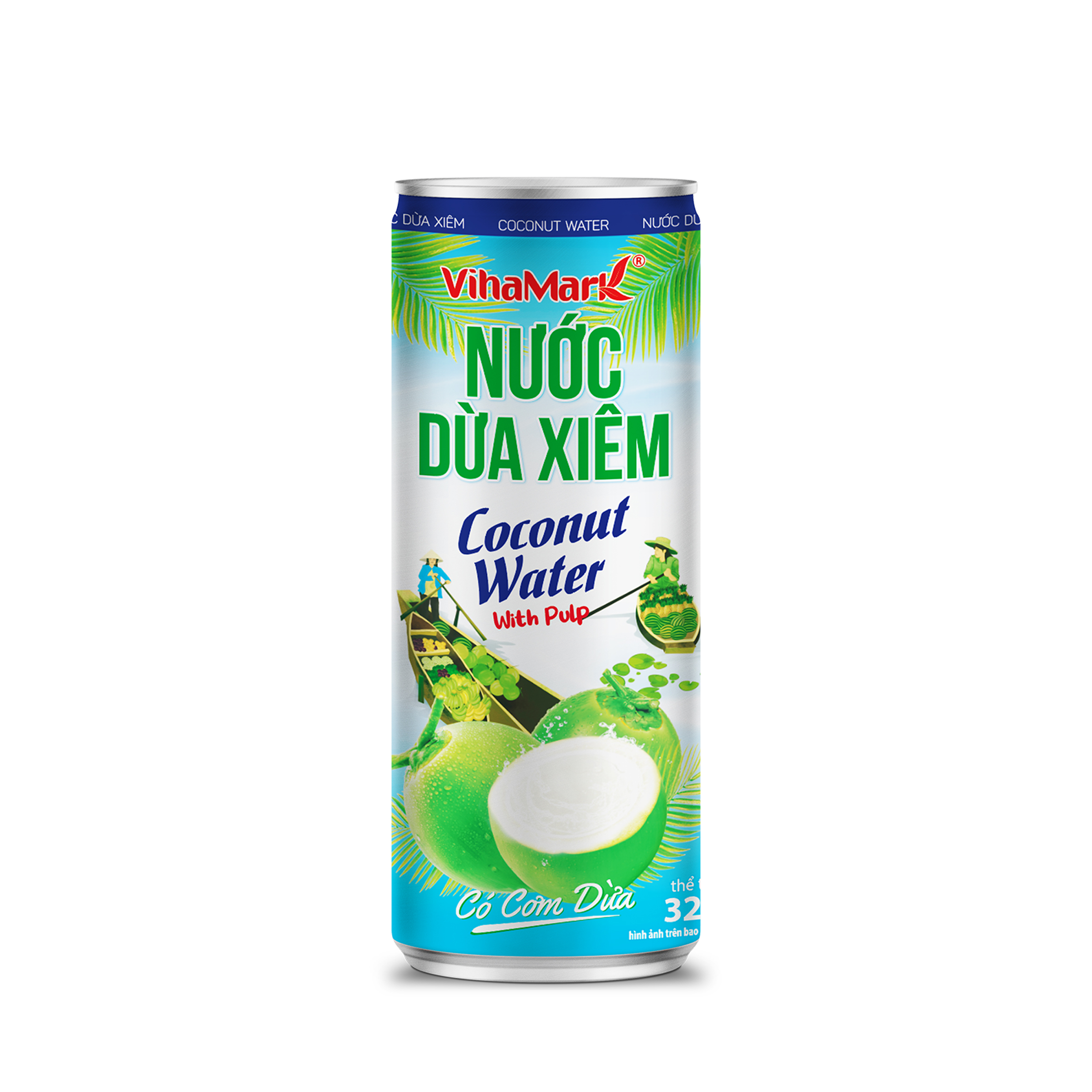 Nước Dừa Xiêm Có Cơm Dừa Vihamark (Lon Sleek 320ml)